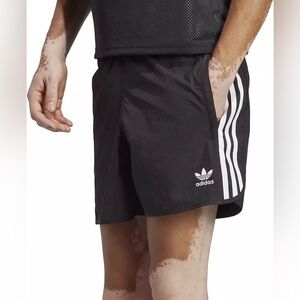 Adidas Men's Black Athletic Shorts with White Stripes